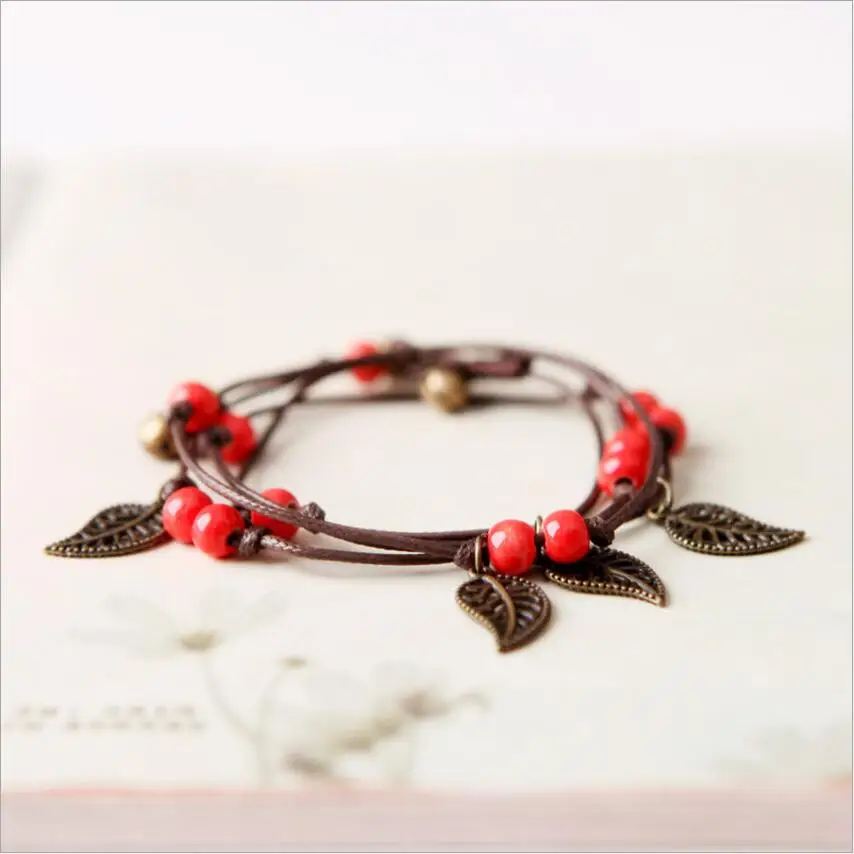 Ручной работы Boho Gypsy хиппи коричневый кожаный лист металлические подвески