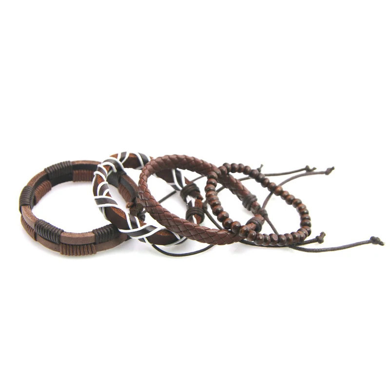 Новинка 4 шт./компл. винтажные браслеты в стиле панк кожаные для мужчин 2018 из