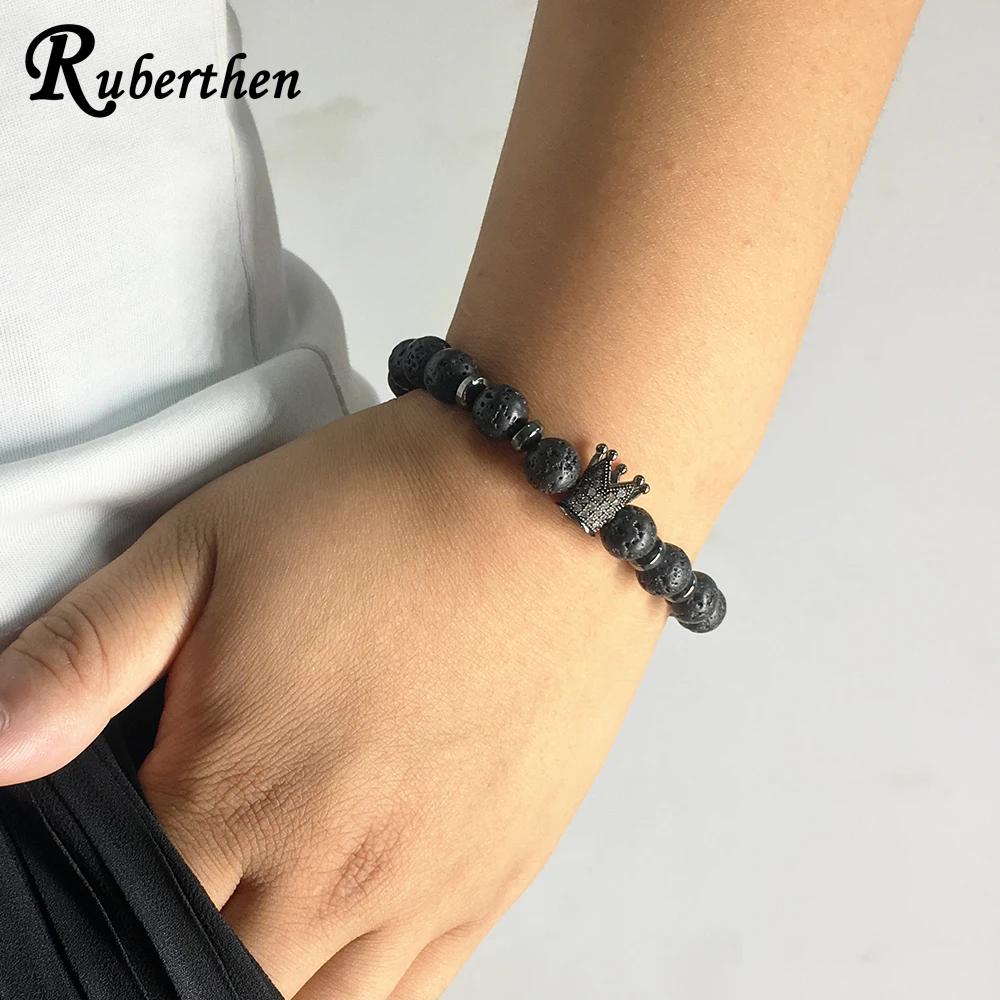 Ruberthen в продаже мощный мужской браслет натуральный гематит Лава камень