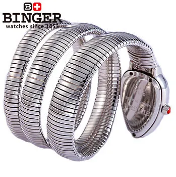Binger Star Style New arrive fashion snake steel watchband roman dial quartz watch women retro watches rhinestone jewelry | Наручные часы