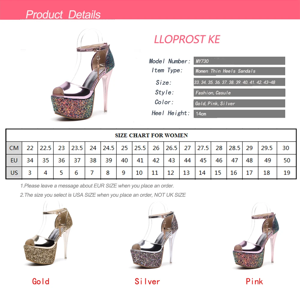 

Lloprost ke Summer Sandals Sexy High Heels Open Toe Platform Shoes Buckle Straps Nightclub Party Wedding Shoes Size 33-48 MY730