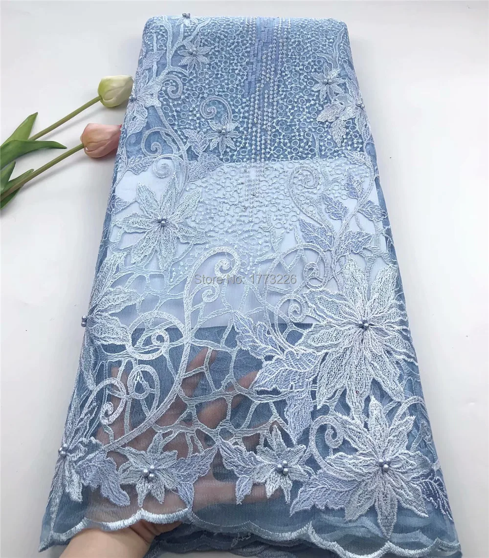 

Синяя африканская кружевная ткань, 2019 вышивка, нигерийские бусины, кружевная ткань. Высококачественная французская Тюлевая кружевная ткан...
