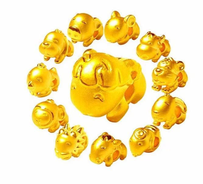 Модные Роскошные 3D 999 24K желтое золото 12 Китайский Zodiacs кулон 1 шт 1,35 г