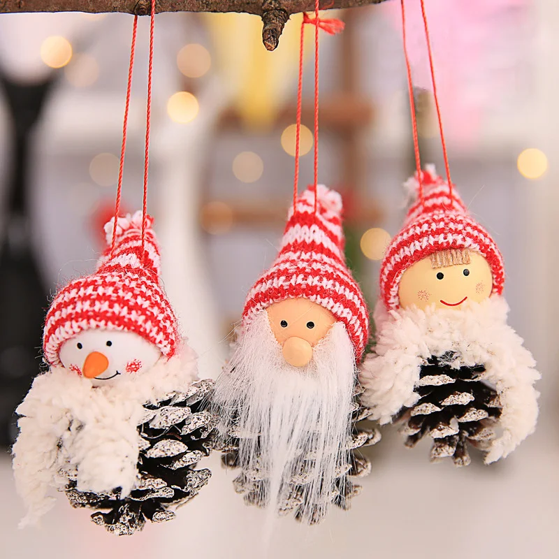 3Pcs/Sets Santa Claus Christmas Hanging Ornaments Pine Cone Xmas Doll Gift Tree Pendant Decorations For Home | Дом и сад