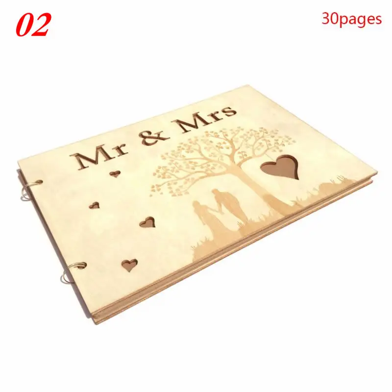 02 Персонализированные деревенские свадебные дерево Гостевая книга Mr& Mrs Дерево Сердце деревянная Гостевая книга фото память книга альбом юбилей подарок - Цвет: 02