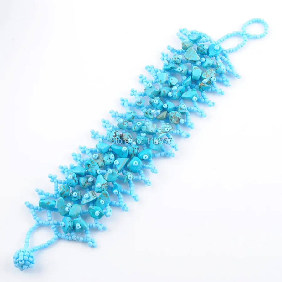 Бирюзовые бусины Howlite чиповый плетеный браслет ручной работы с регулируемым