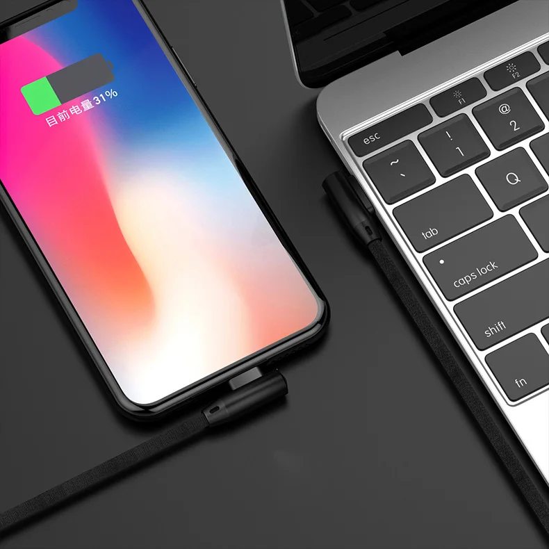 USB кабель Max 2.1A Быстрая зарядка 90 градусов Реверсивный Тип C кабель зарядного устройства микро-usb тип L изгиб нейлоновый шнур для iPhone кабель