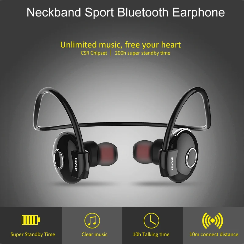Awei A845BL Bluetooth наушники с шейным ремешком, беспроводные наушники с микрофоном, Спортивная гарнитура для Xiaomi iPhone fone de ouvido