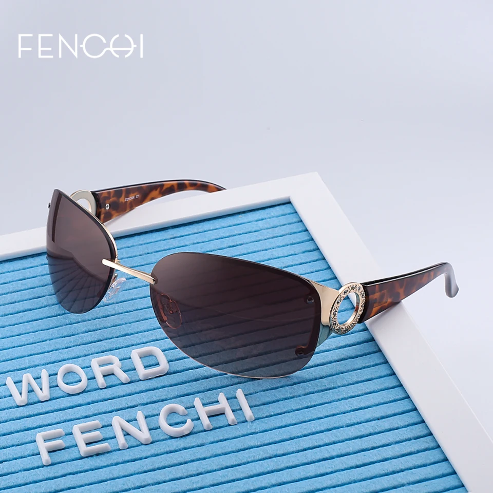 Женские солнцезащитные очки без оправы FENCHI роскошные брендовые розовые для
