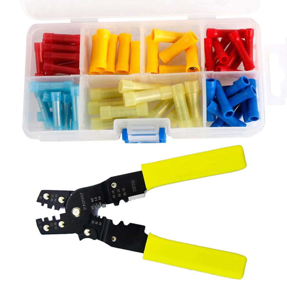 

Wire Crimping Tool Cutter Crimper Stripper with 60pcs Butt Splices Terminals Assortment Set Kit