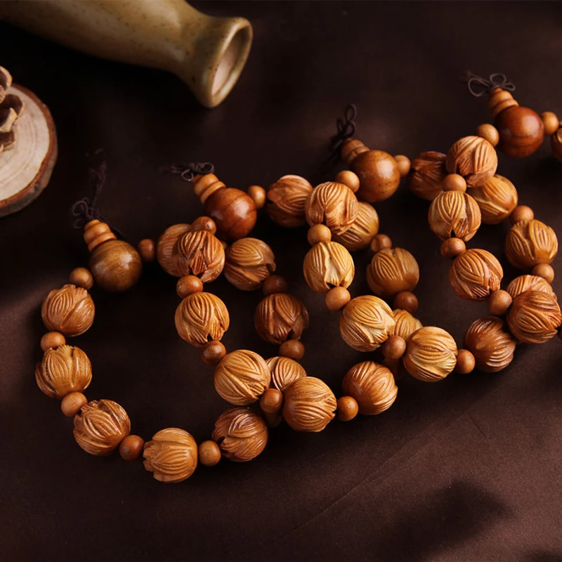 Браслет 12 дюймов из красного дерева с резьбой в виде лотоса|bracelet natural|natural