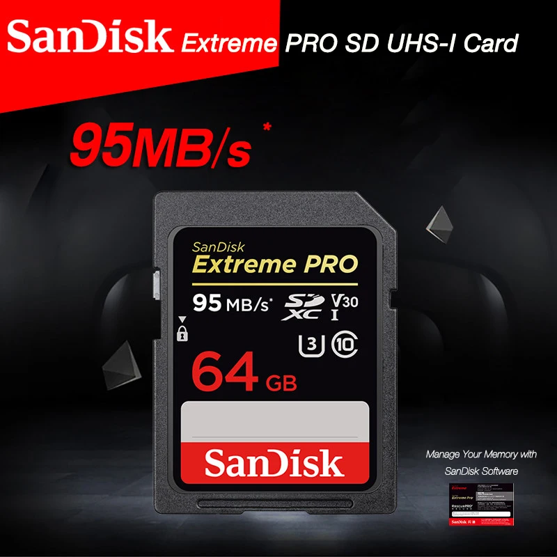 Двойной Флеш-накопитель SanDisk Extreme PRO SDHC объемом до 32 GB 16 GB/SDXC 256 ГБ 64 Гб 64 Гб SD карты C10 U3 до 95 МБ/с. для камеры/видеокамеры/карта памяти компьютера