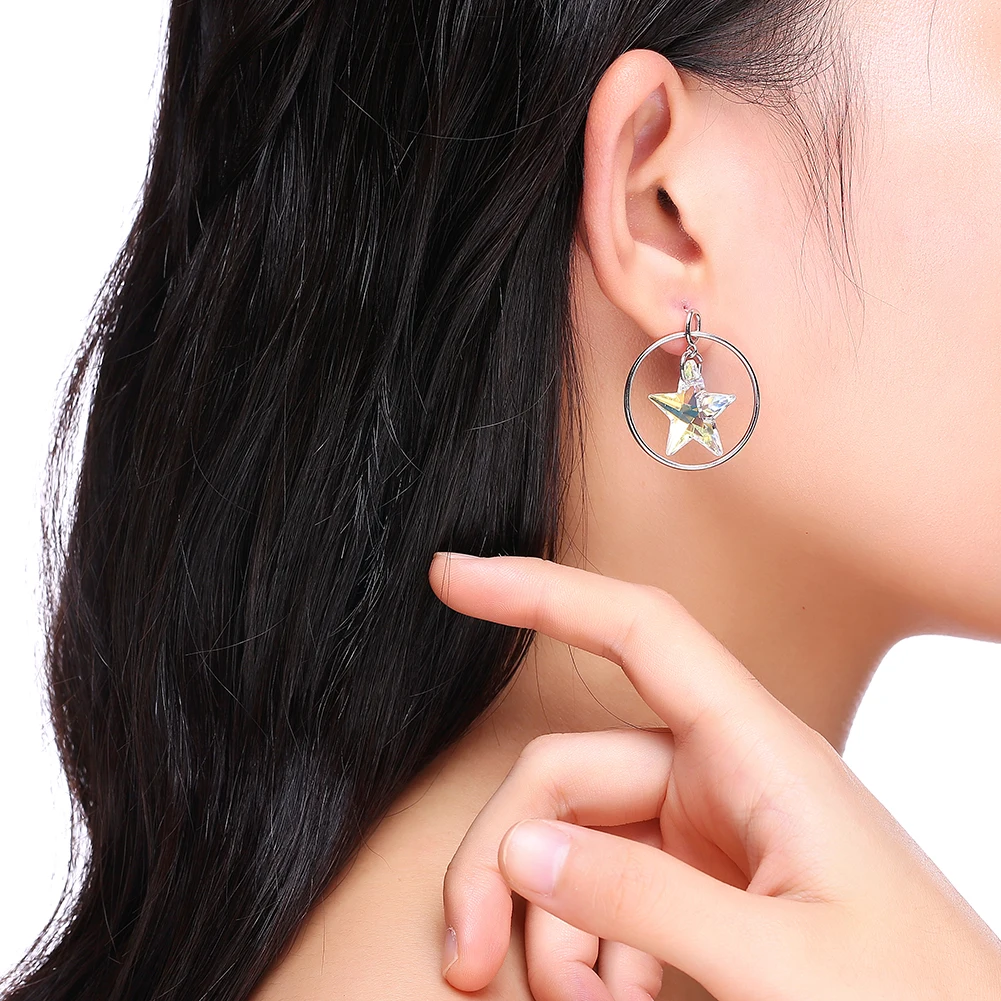 Серьги-подвески женские из серебра 925 пробы с кристаллами