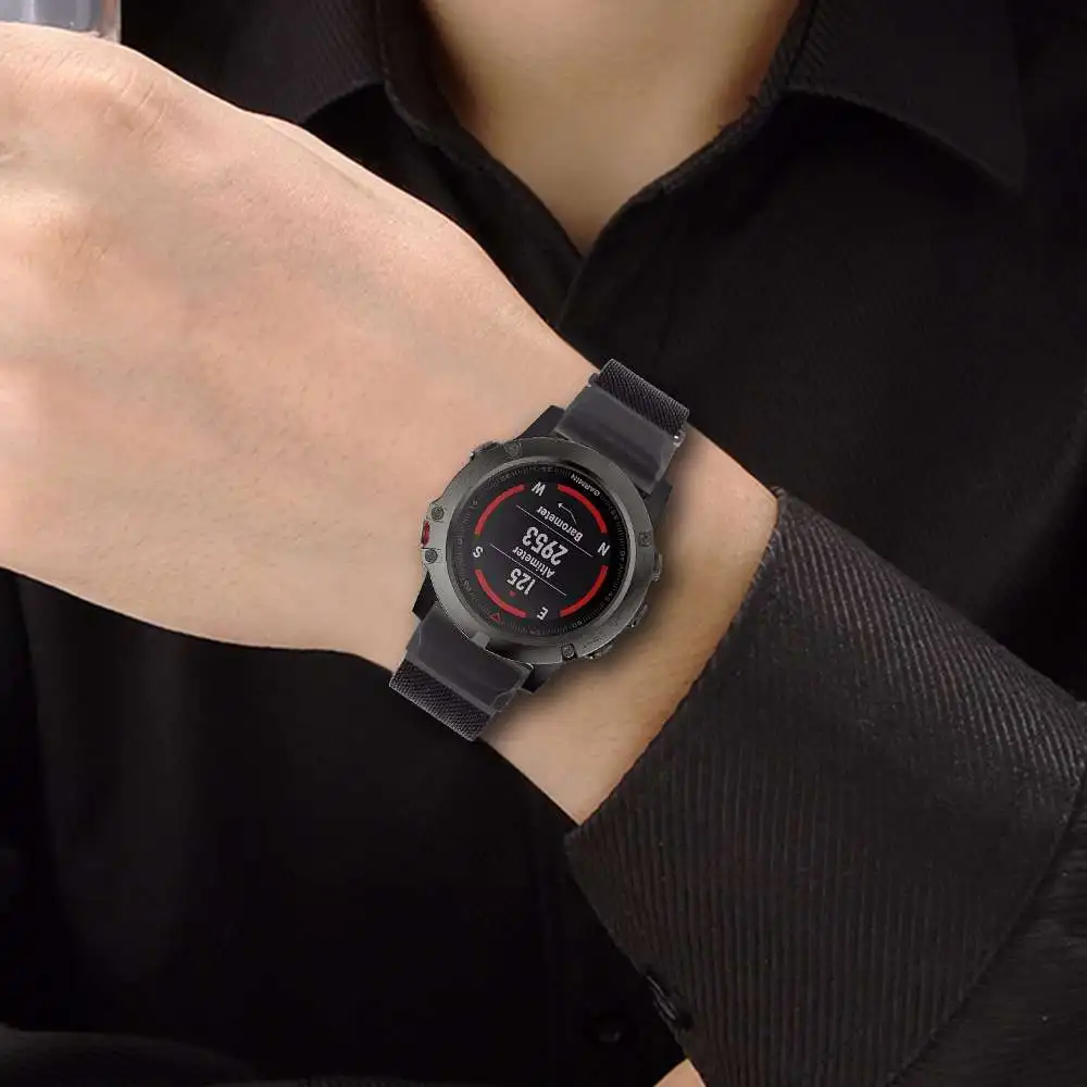 22 мм легко подходит из нержавеющей стали для Garmin Fenix 5/x5plus/Forerunner 935/Focus S60/Quatix 5 Быстрая установка черный браслет