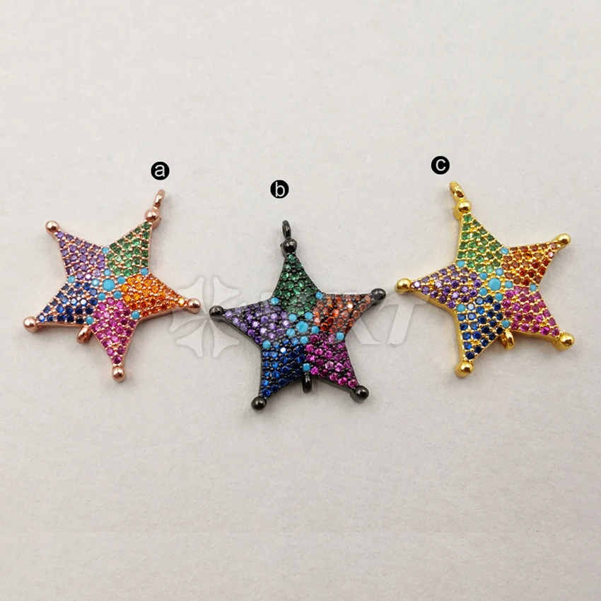 JF152 Amazing Charms Star Shape Pendant With Colorful Cubic Zircon Inside For Women Necklace Making ZC Micro Pave Findings 25mm | Украшения