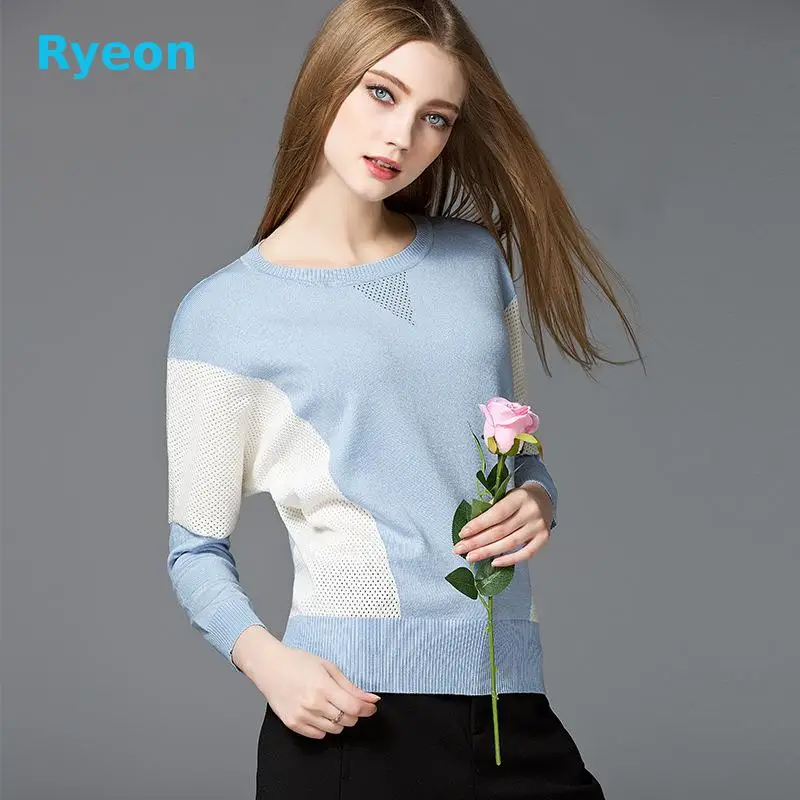 Фото Ryeon Осень 2016 Европа Красивая Новая Мода Bat Рукава Контрастного Цвета полым из Ryeon Осень 2016 Европа Красивая Новая Мода Bat Рукава Контрастного Цвета полым из