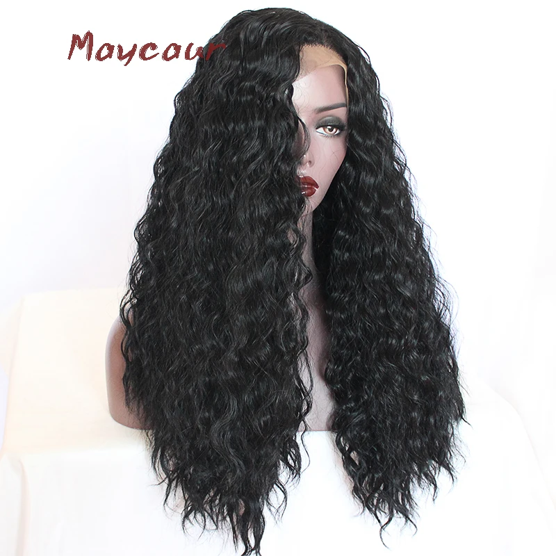 Длинные вьющиеся парики черные синтетические шнурка для женщин длинные фронта 180