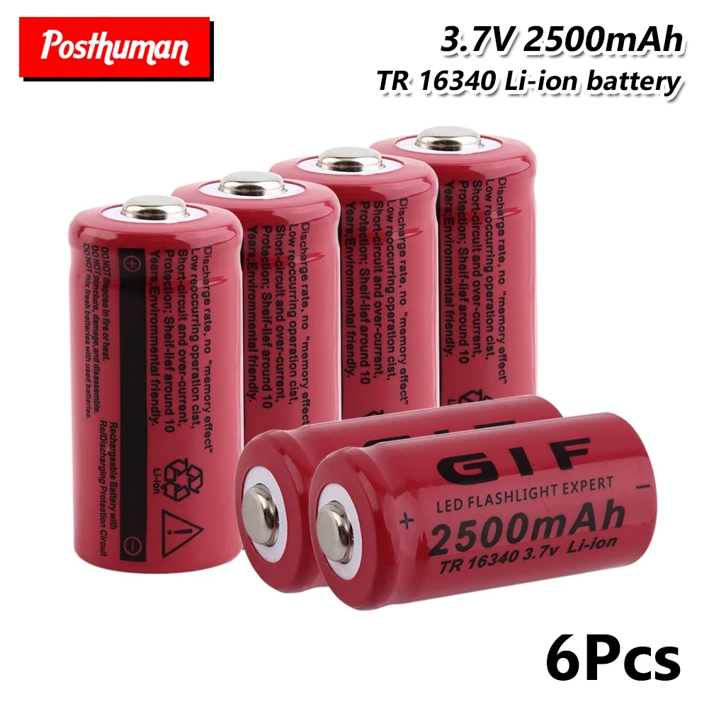 6 pieces 1/2/4/6/8 шт. 3,7 v 16340 CR123A 5018LC 2500 мА/ч, литий-ионный Перезаряжаемые батареи для светодиодный фонарик налобный фонарь игрушка мини-вентилятор - Цвет: 6 pieces