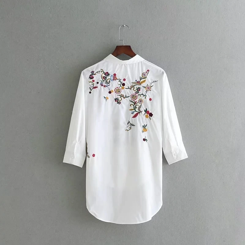 Женская блузка с вышивкой в китайском стиле деловая модная Свободная рубашка
