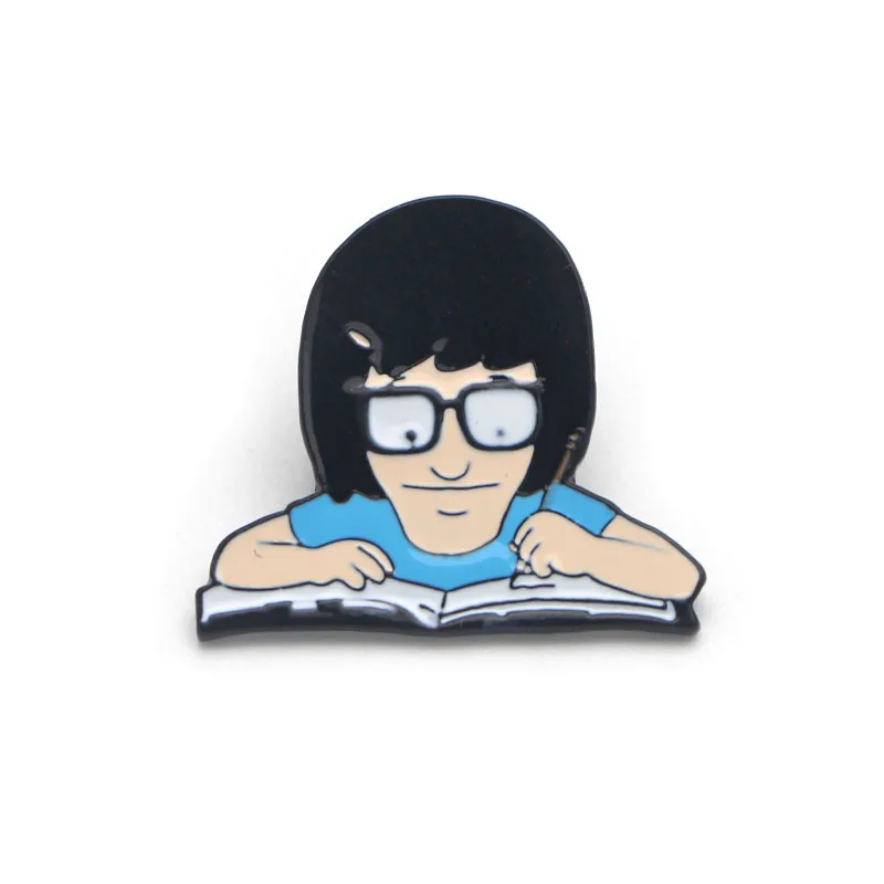 P2131 Dongmanli Bob's Burgers Tina Writing Friend художественная эмалированная брошь, булавки для детей, подарок, джинсовая одежда, значок - Окраска металла: 1