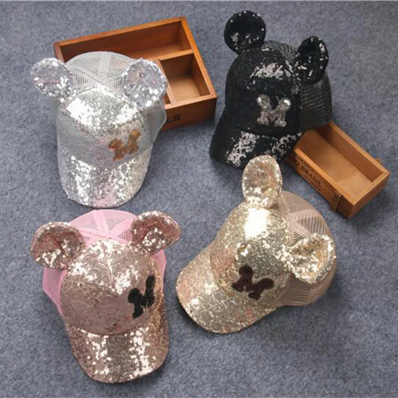 2017 летняя детская шапка бейсболка блестящая с блестками регулируемая модная для