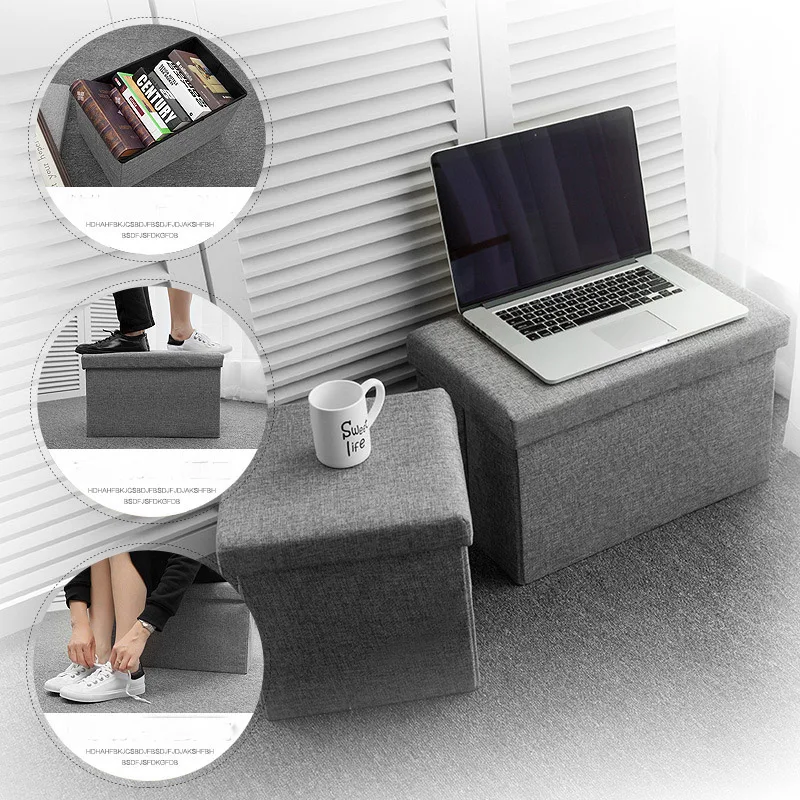 Сиденье сильная грузоподъемность Pouffe ящик для хранения кубической формы льняной