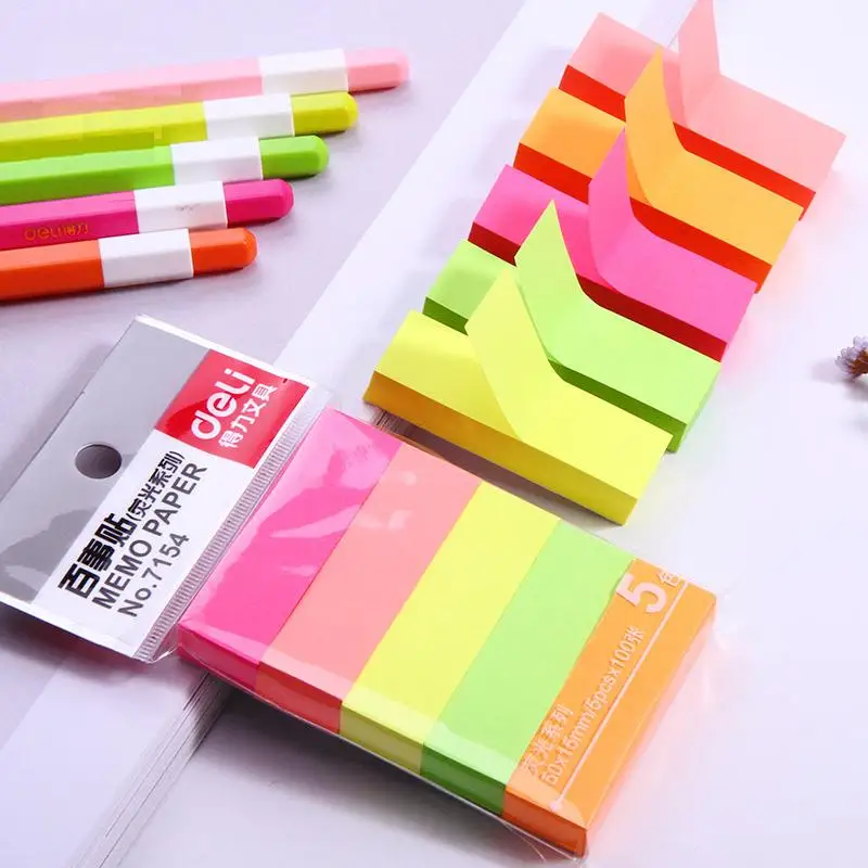 2Packs 5Colors Colored Rainbow Paper Memo Pads Stickers Self-Adhesive Sticky Message Notes Students Remark Distinguish 7154 | Канцтовары