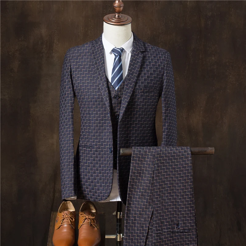 

Men 3 Piece Set Business Banquet Men Suit Jacket + Pant + Vest Asia Size S - 4XL Mens Suits , There Are Jackets for Sale