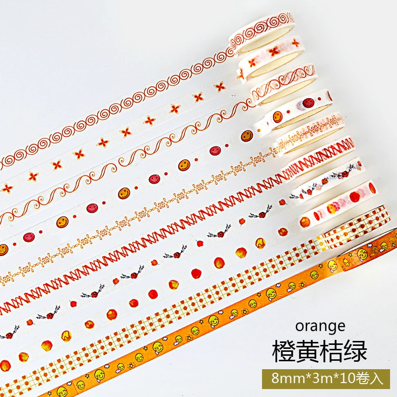 orange 10 томов 12 стилей васи лента базовый цвет коробка бумажный Набор Ручка DIY стикер лента роза для украшения наклейки канцелярские принадлежности - Цвет: orange