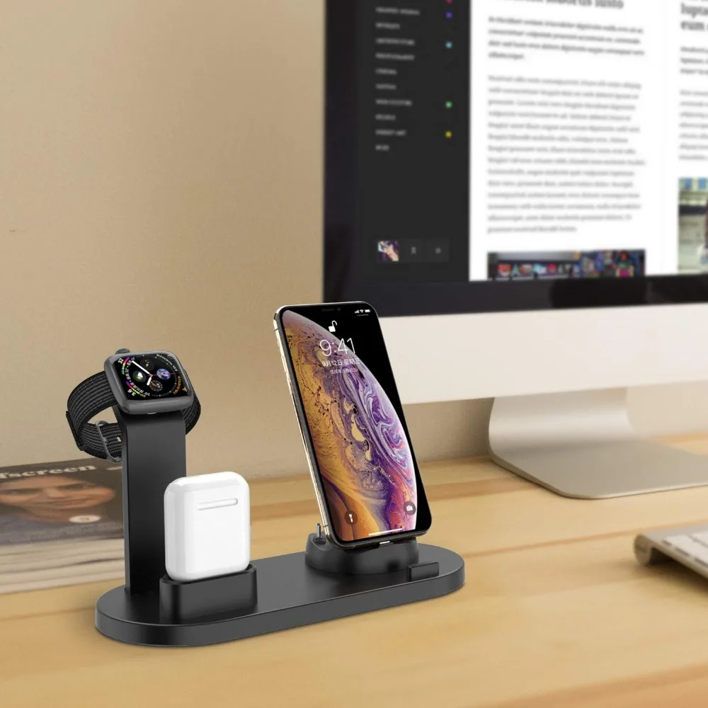 3 в 1 зарядная док-станция для iPhone 11 X XR XS Max 8 7 samsung Apple Watch 5 4 3 2 1 Airpods зарядное устройство Держатель подставка usb type-C станция