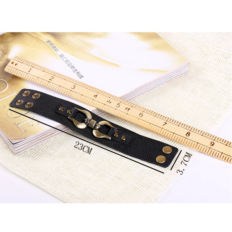 Индивидуальный металлический черный браслет из натуральной кожи в стиле панк