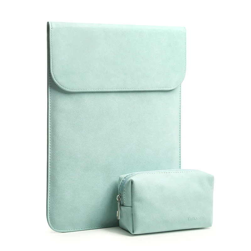 Green set 1 Portable PU Laptop Sleeve Bag Notebook Handbag Case For Macbook Air Pro 11 12 13 Retina New Pro 13.3 15.4 Touch Bar Cover - Цвет: Green set 1