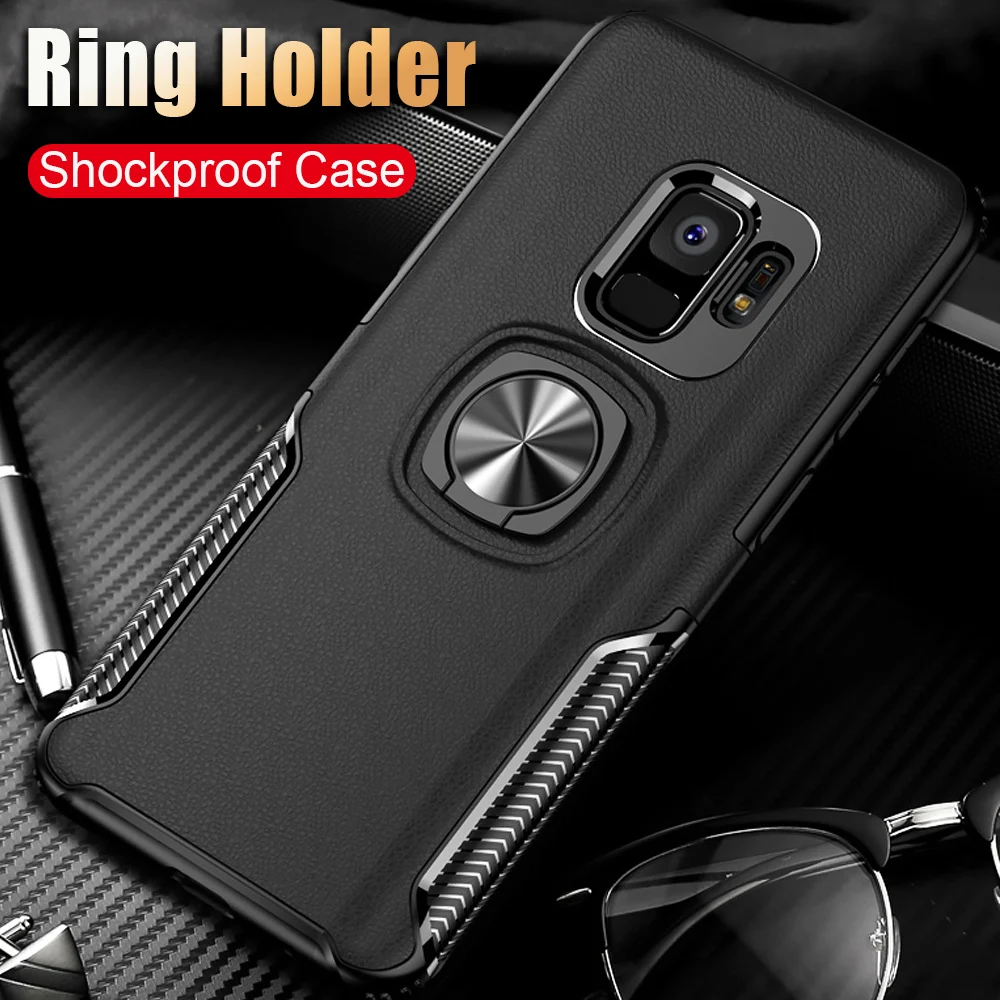 Luxury Armor Phone Case For Samsung Galaxy Note 8 9 10 Plus 5G Shockproof Cover Matte Hard PC + Soft TPU Holder Ring Stand |