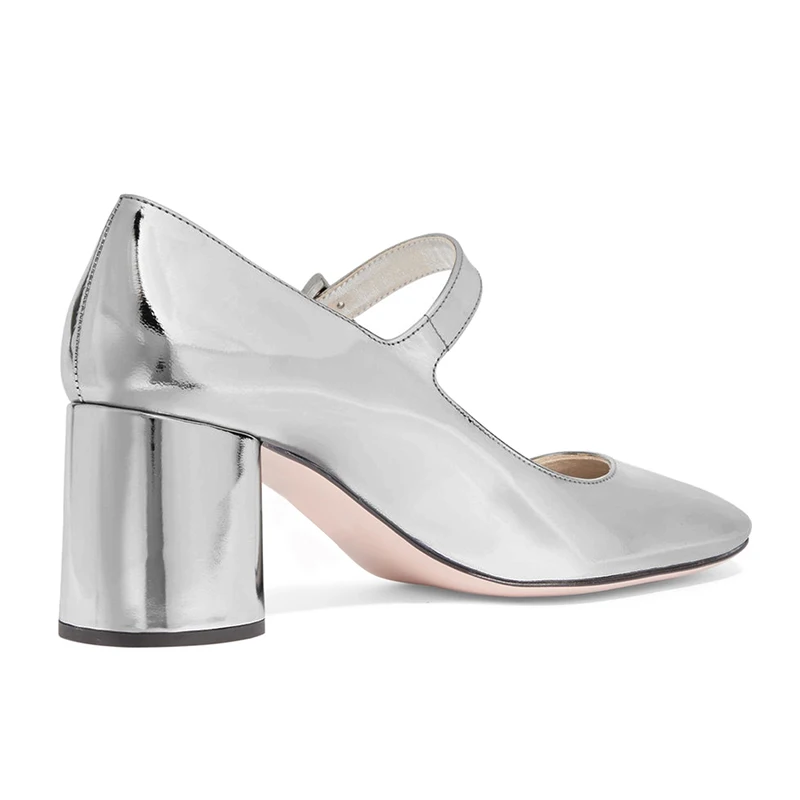 Женские туфли на квадратном каблуке серебристые туфли-лодочки с ремешком и