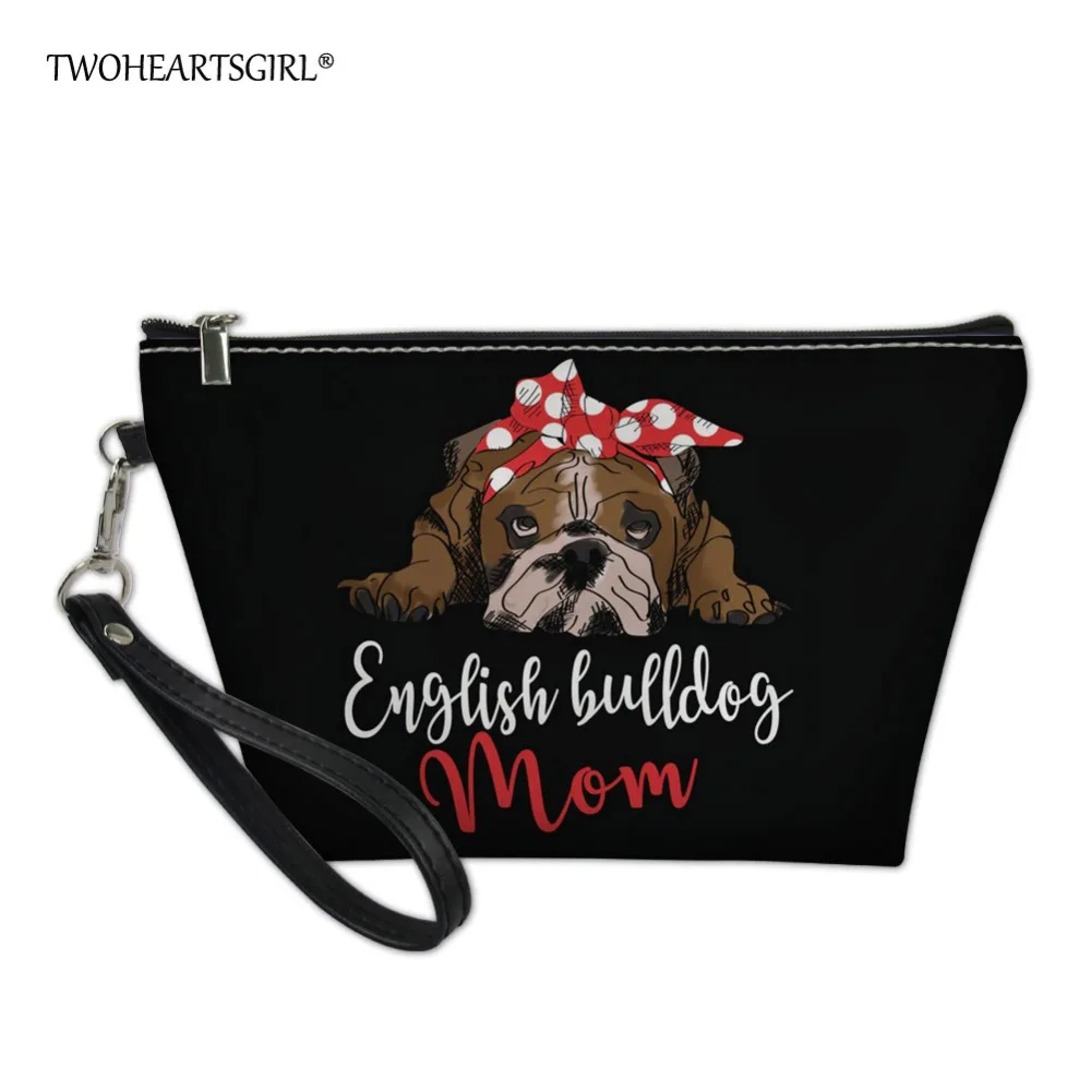 

Женская косметичка twoheart sgirl с рисунком английского бульдога, чехол для косметики, Маленькая кожаная косметичка на молнии