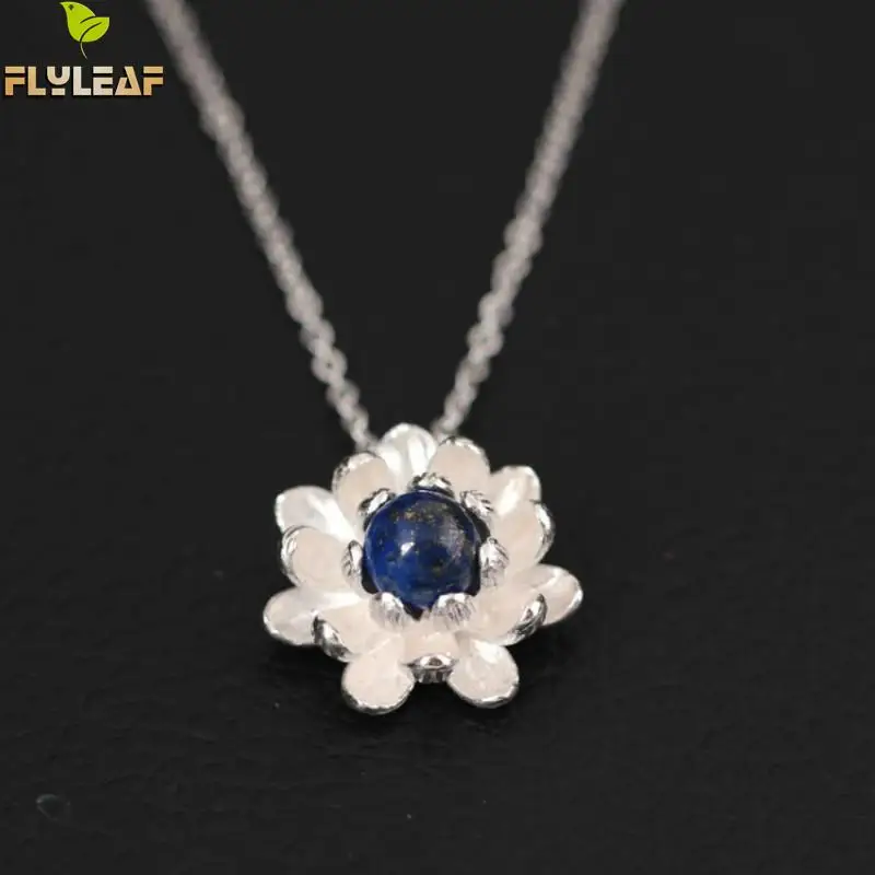 Женское ожерелье с подвеской в виде цветка лазурита Стерлинговое Серебро 925