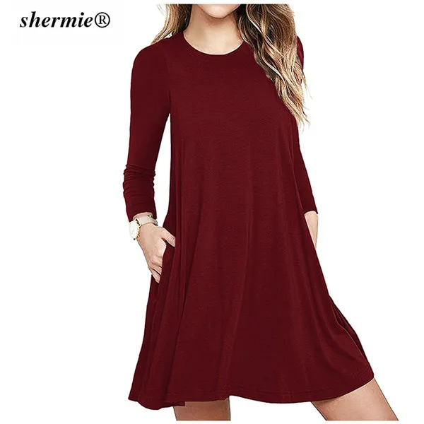 Летние женское Повседневное платье 2018 Модная одежда с длинным рукавом карман