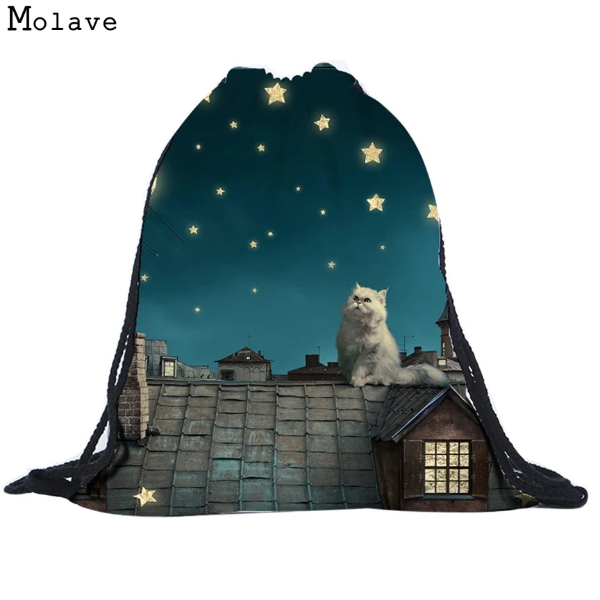 Naivety новый унисекс ночной милый кот 3D печать Drawstring рюкзак сумка Mochilas CS61031 Прямая