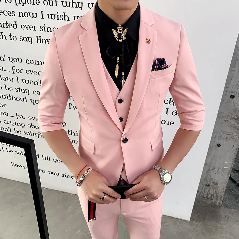 Мужские костюмы облегающие розовый новый смокинг 2019 красный Терно мужские