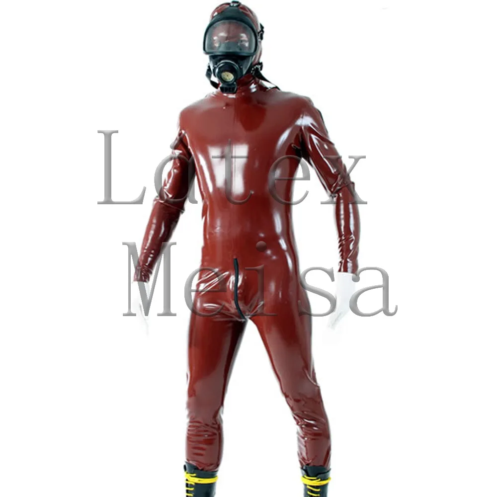Коричневый Новинка ручная работа коричневый латексный комбинезон в Zentai с плечами и промежностью молнии украшения - Цвет: Коричневый