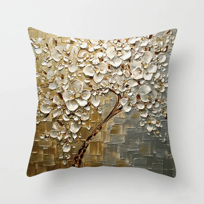 Oil Painting Three-dimensional Tree Flower Sofa Cushion Pillow Lumbar Window Home Car | Дом и сад