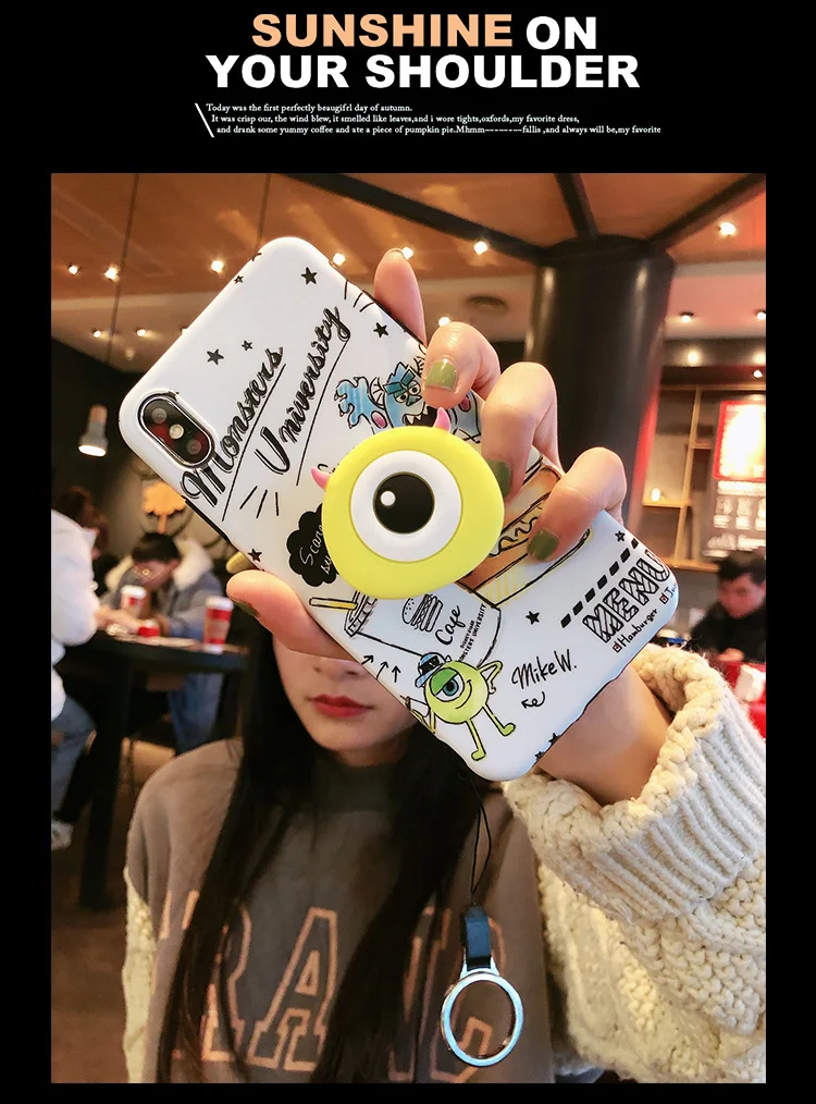 Небесно-голубой Мягкий чехол для iphone XS max Monsters, милый чехол Sullivan Mike для iphone 11 Pro 6 6s 7 8 plus, мультяшная оболочка+ подставка+ ремешок - Цвет: Небесно-голубой