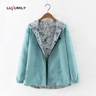 Lusumily 2021 Осенняя Женская Базовая куртка-бомбер с карманами на молнии с капюшоном двухсторонняя одежда с мультяшным принтом верхняя одежда Свободное пальто ветровка