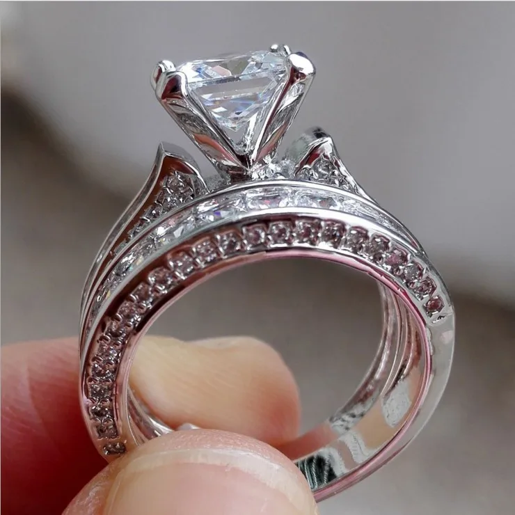 Женское ювелирное изделие 2 в 1 Винтажное кольцо с кристаллами циркона