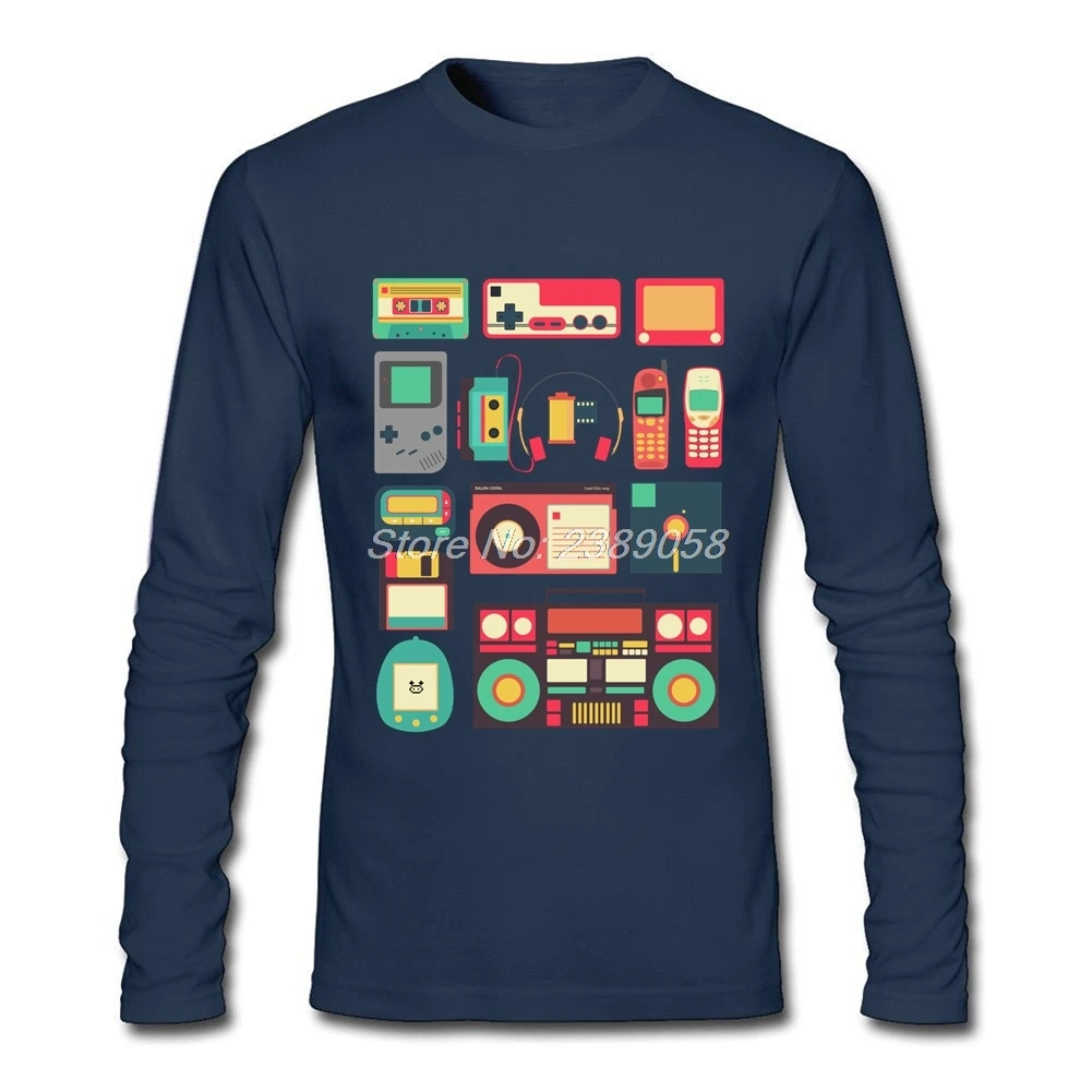 Мужские футболки с длинным рукавом облегающие принтом в стиле ретро 2019|mens tee