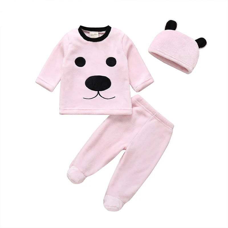 Children Boy and Girl Fleece Thicken Warm Pajamas Set 3 pcs with Hat for Winter 1T to 3T Cartoon Animal | Детская одежда и обувь