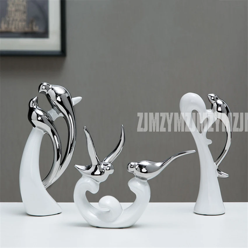 

3pcs/set Creative Europe Style Love Birds Ceramic Decoration Crafts Figurines Miniatures Home Decoration Wedding Gift Ornament