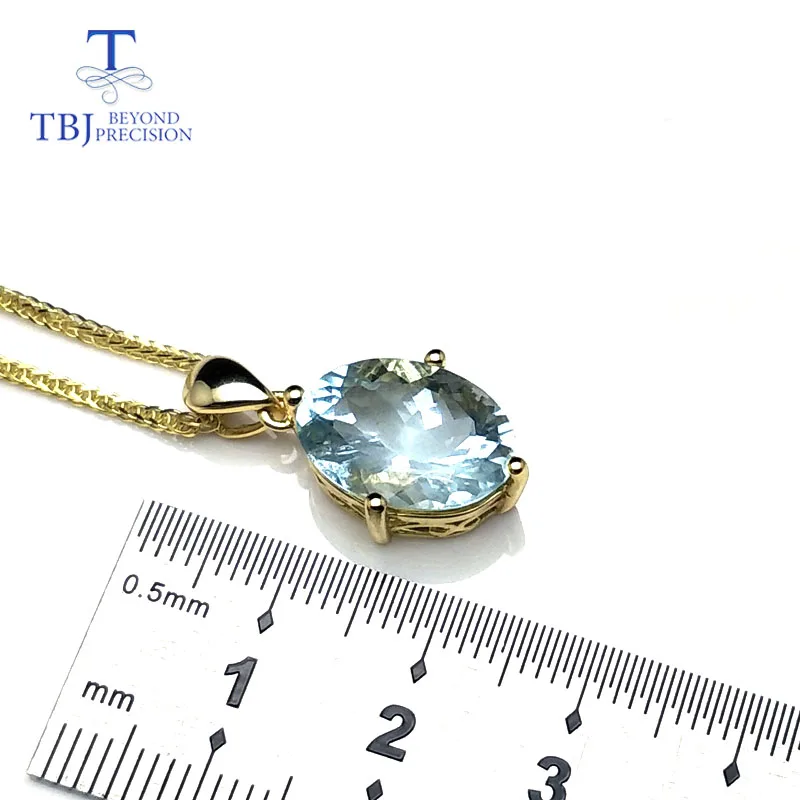 TBJ shape pendant with good color natural brazil aquamarine gemstone in 925 sterling silver yellow jewelry for women | Украшения и