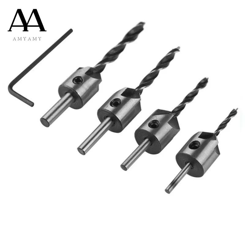 4pcs HSS 5 Flute Countersink Drill Bit Set Reamer Woodworking Chamfer 3mm-6mm Industrial Free shipping | Инструменты