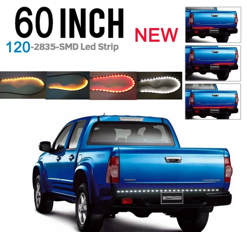 

60 inch Red/White/yellow Tailgate Light Strip Bar NEW GEN 120 LEDs for Reverse Running Brake Turn Signal for Pickup Truck SUV